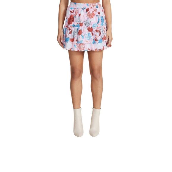 NWT Steve Madden BB Dakota XS Pink Ruffle Mini Skirt Maya Floral Resort Beach - Picture 4 of 8